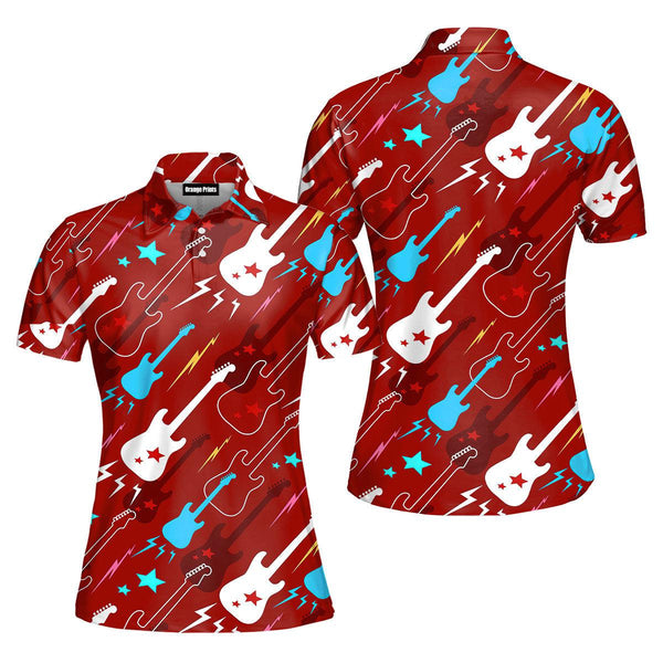 Red Electric Guitar Polo Shirt For Women