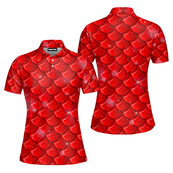 Red Mermaid Scales Polo Shirt For Women