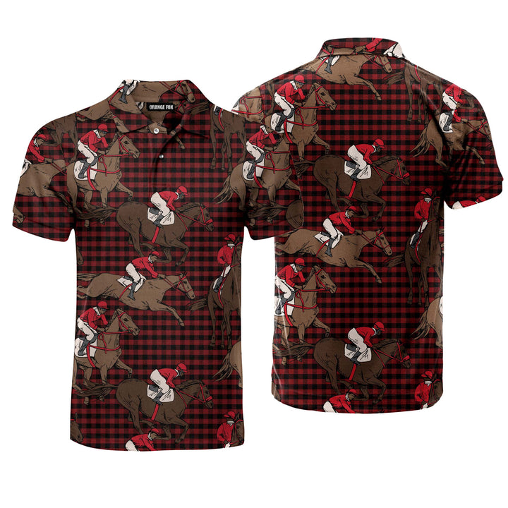 Red Plaid Amazing Horse Riding Polo Shirt For Men