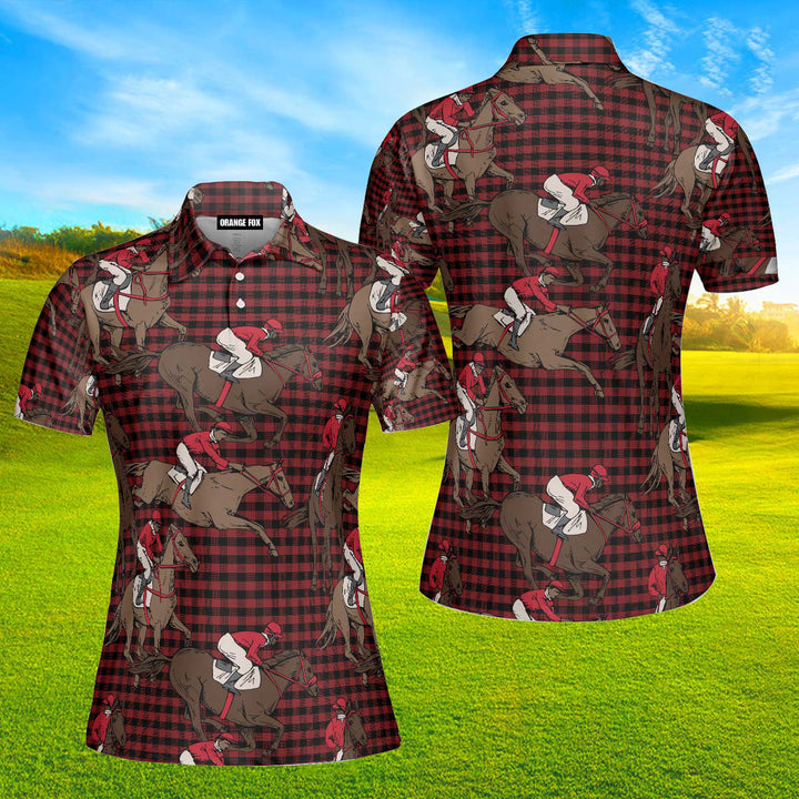 Red Plaid Amazing Horse Riding Polo Shirt For Women