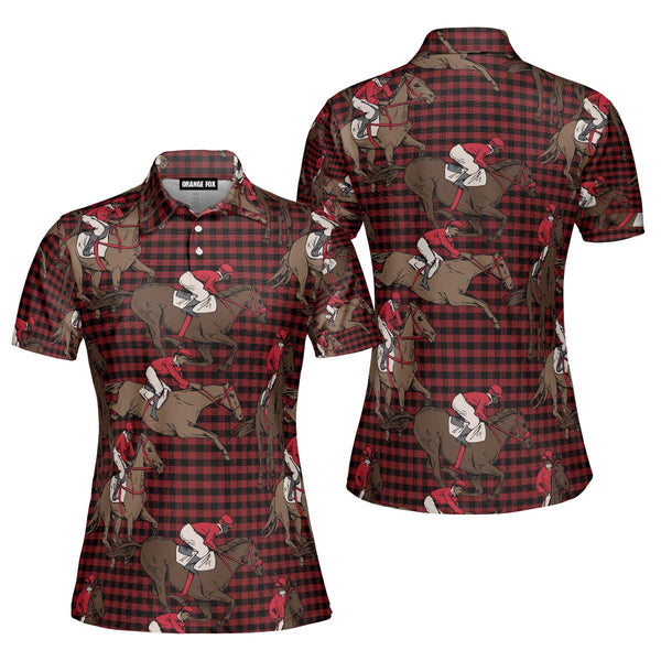 Red Plaid Amazing Horse Riding Polo Shirt For Women