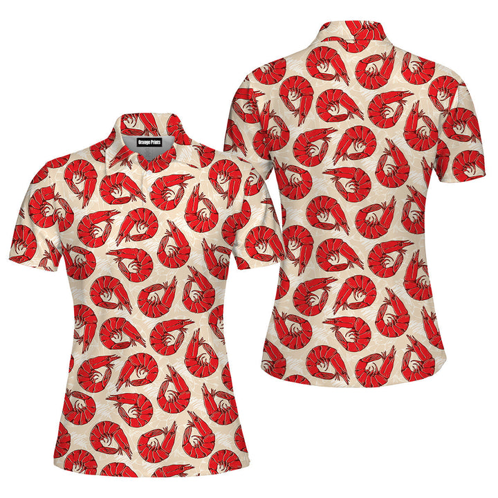 Red Shrimps Pattern Polo Shirt For Women