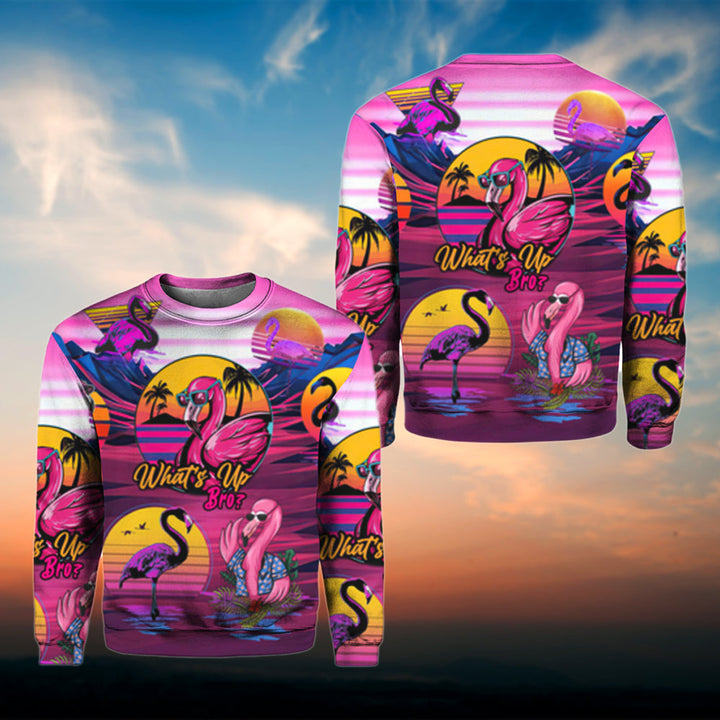 Retro Tropical Flamingo 3D All Over Print | Unisex | Adult | HP1569-Crewneck Sweatshirt-Gerbera Prints.