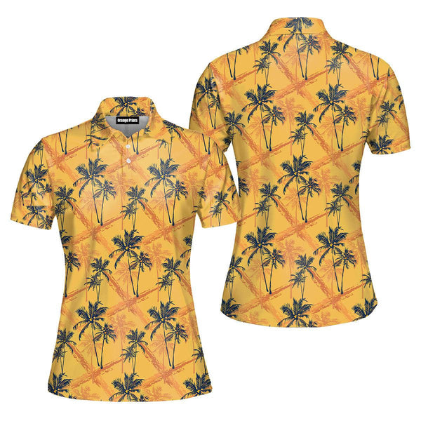 Retro Tropical Palm Tree Polo Shirt For Women