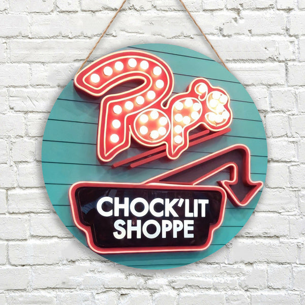 Riverdale Pop's Chock'lit Shoppe Metal Wall Sign Round Wood Sign | Home Decoration | Waterproof | WS1297-Colorful-Gerbera Prints.