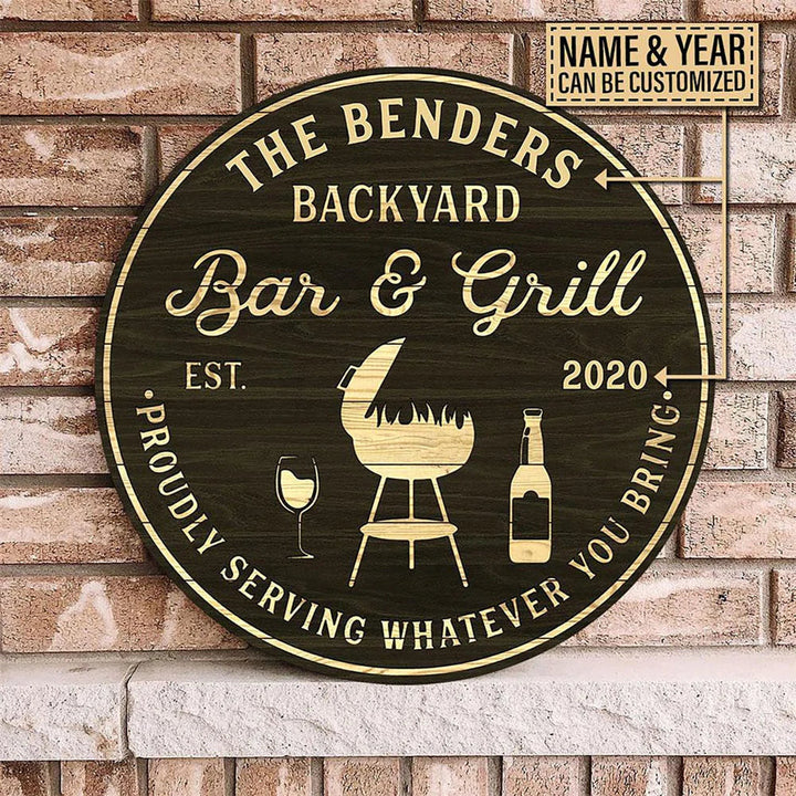 Round Wooden Backyard Bar & Grill Sign Custom Round Wood Sign | Home Decoration | Waterproof | WN1377-Colorful-Gerbera Prints.
