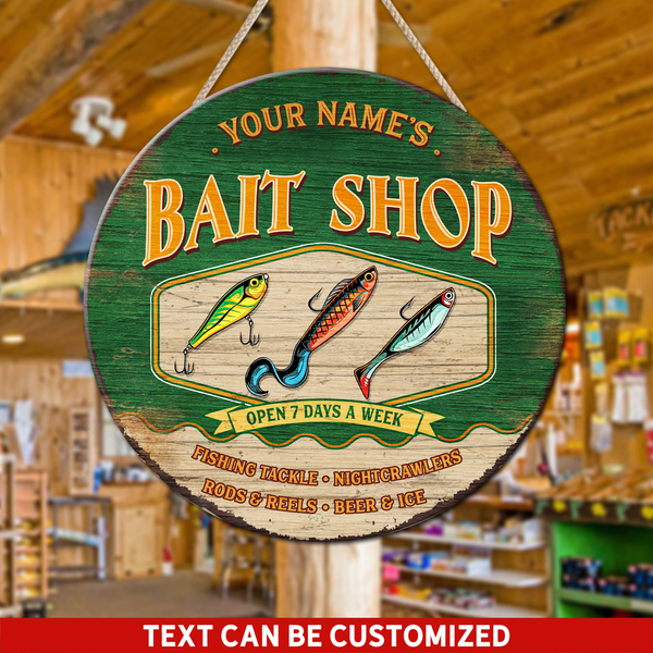 Rustic Open 7 Days A Week Bait Shop Custom Round Wood Sign | Home Decoration | Waterproof | WN1071-Colorful-Gerbera Prints.