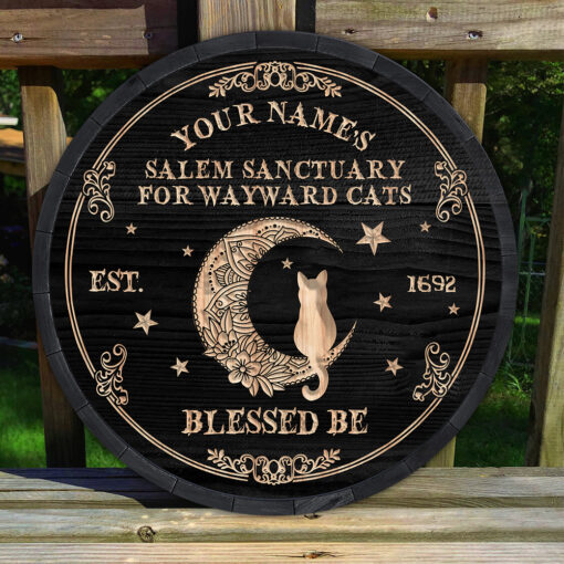 Salem Sanctuary For Wayward Cats Custom Round Wood Sign | Home Decoration | Waterproof | WN1219-Colorful-Gerbera Prints.
