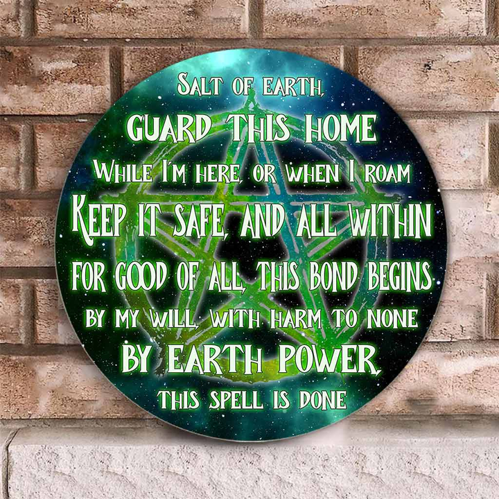 Salt Of Earth Guard This Home Halloween Wood Sign | Home Decoration | Waterproof | WS1336-Colorful-Gerbera Prints.