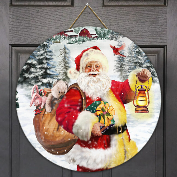 Santa Claus Sample Round Wood Sign | Home Decoration | Waterproof | WS1136-Colorful-Gerbera Prints.