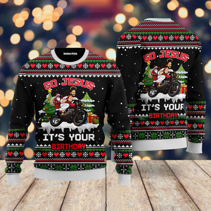 Santa Jesus Ride Motobike Ugly Christmas Sweater | For Men & Women | UH1235-Gerbera Prints.