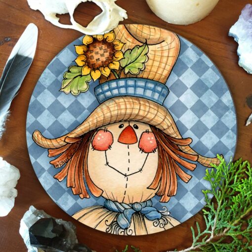 Scarecrow Face Round Sign Home Decor Round Wood Sign | Home Decoration | Waterproof | WS1315-Gerbera Prints.