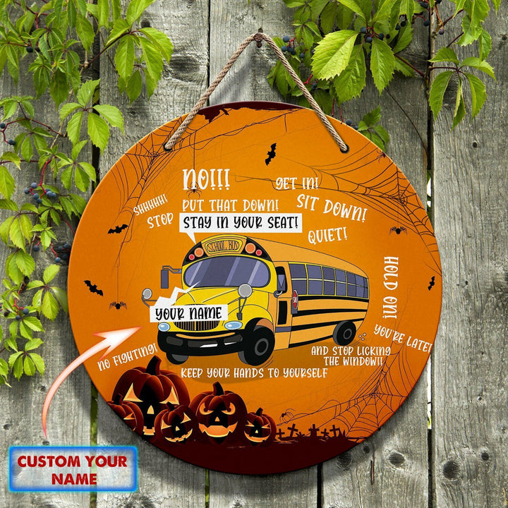 School Bus Driver Custom Round Wood Sign | Home Decoration | Waterproof | WN1368-Colorful-Gerbera Prints.