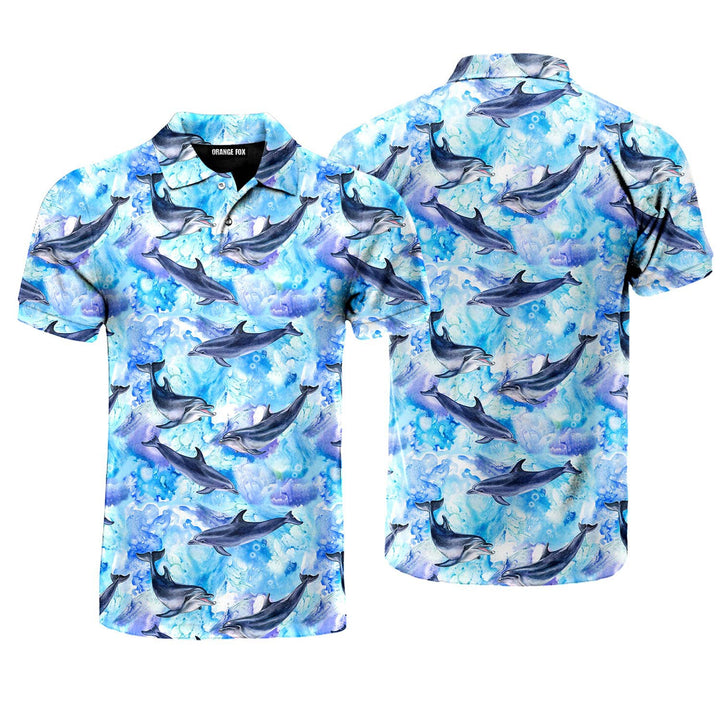 Sea Blue Seamless Pattern With Dolphins Polo Shirt For Men