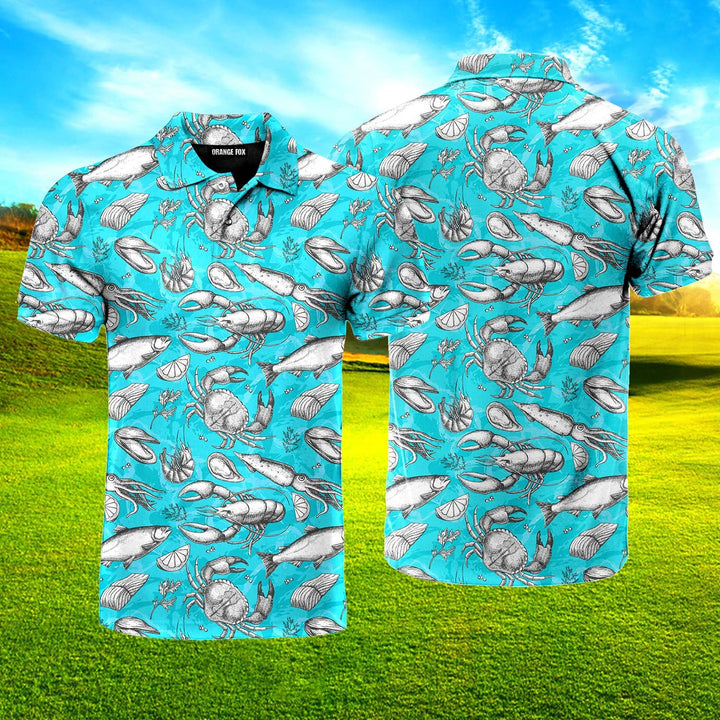 Sea Creatures Blue Ocean Polo Shirt For Men