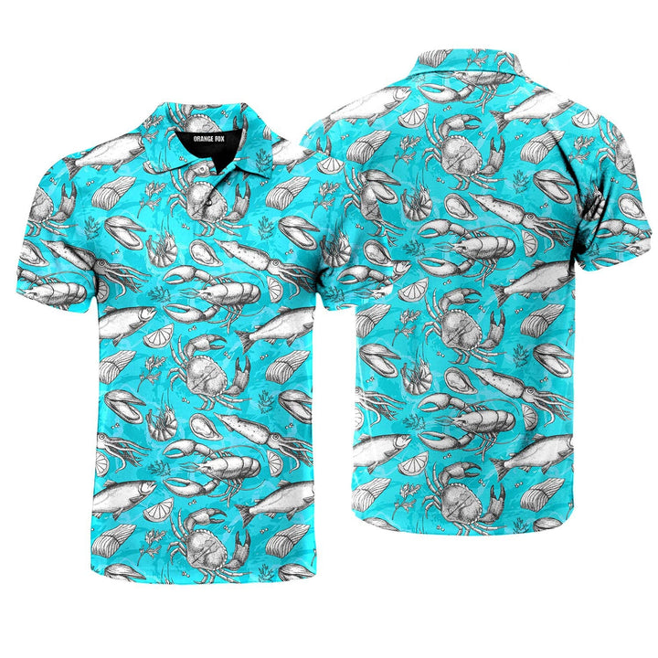 Sea Creatures Blue Ocean Polo Shirt For Men