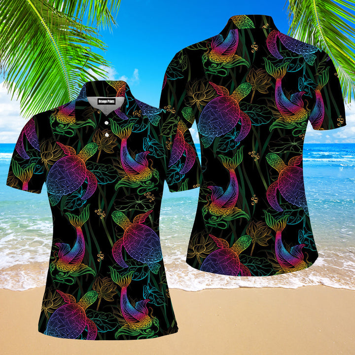 Sea Turtle Neon Polo Shirt For Women