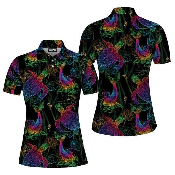 Sea Turtle Neon Polo Shirt For Women