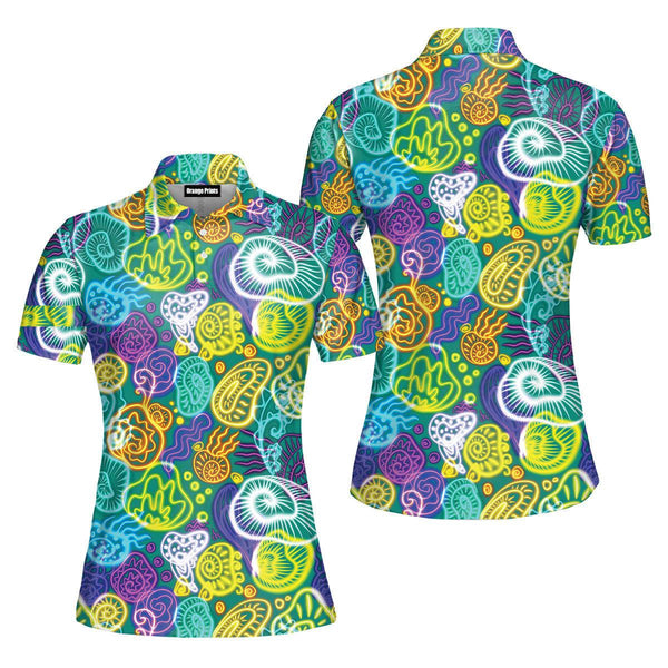 Seashells JellyFish Neon Colorful Polo Shirt For Women