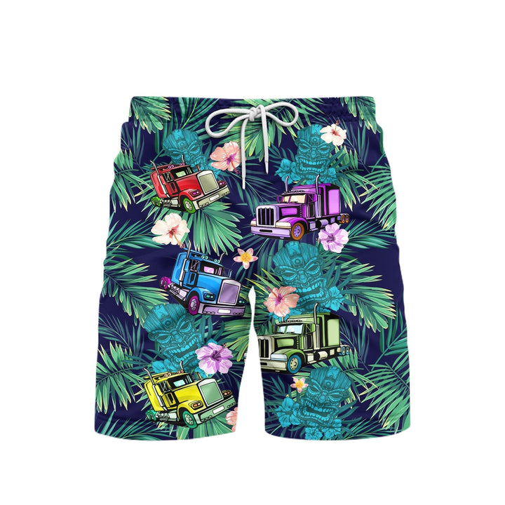 Semi Trailer Truck Tiki Tropical Beach Shorts For Men