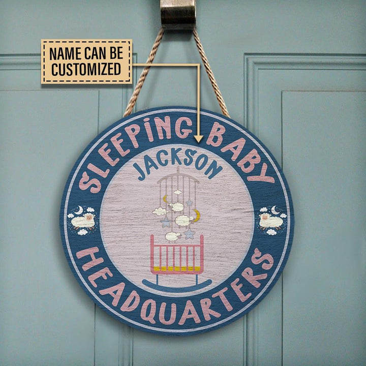 Sheep Sleeping Baby Headquarter Custom Round Wood Sign | Home Decoration | Waterproof | WN1550-Colorful-Gerbera Prints.
