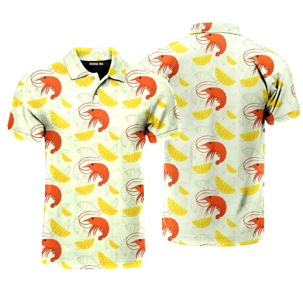 Shrimp On Yellow Lemon Slices Polo Shirt For Men