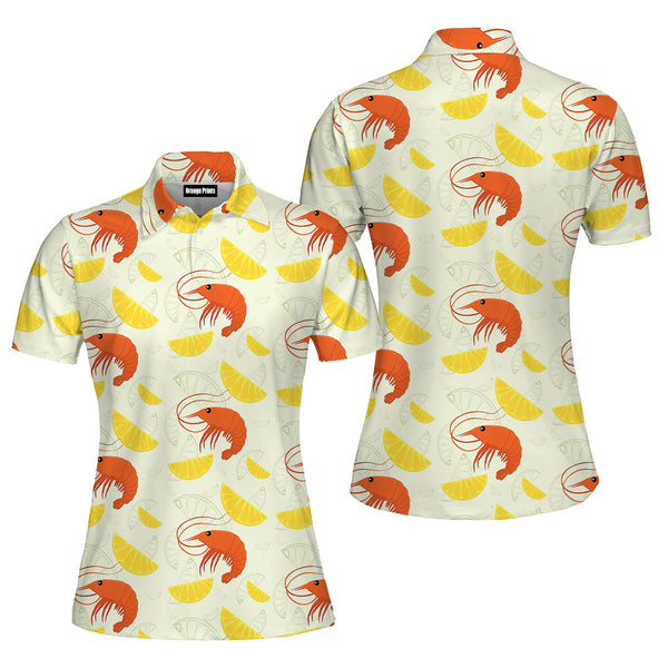 Shrimp On Yellow Lemon Slices Polo Shirt For Women