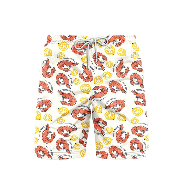 Shrimps And Lemons Pattern Beach Shorts For Men