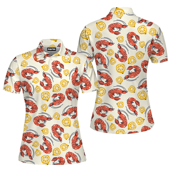 Shrimps And Lemons Pattern Polo Shirt For Women