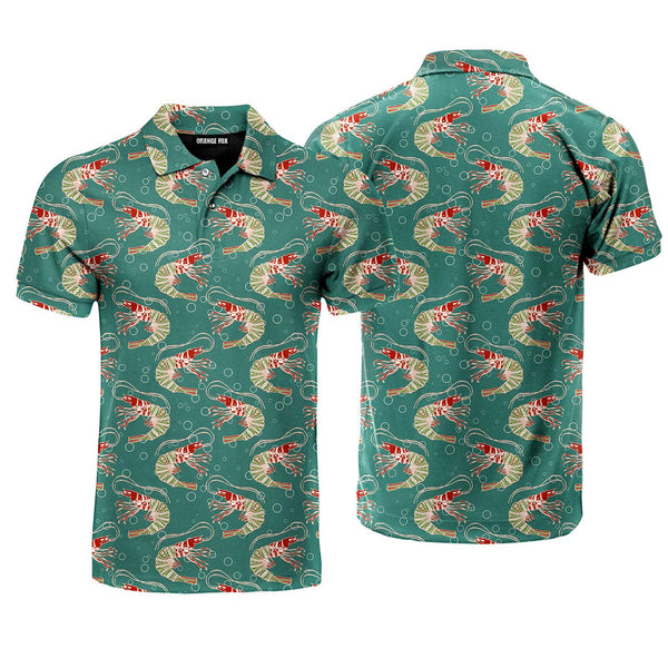 Shrimps In Turquoise Water With Bubbles Pattern Polo Shirt For Men