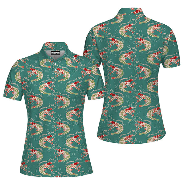 Shrimps In Turquoise Water With Bubbles Pattern Polo Shirt For Women