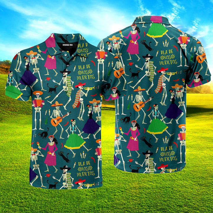 Skeletons Day Of The Dead Mexico Polo Shirt For Men