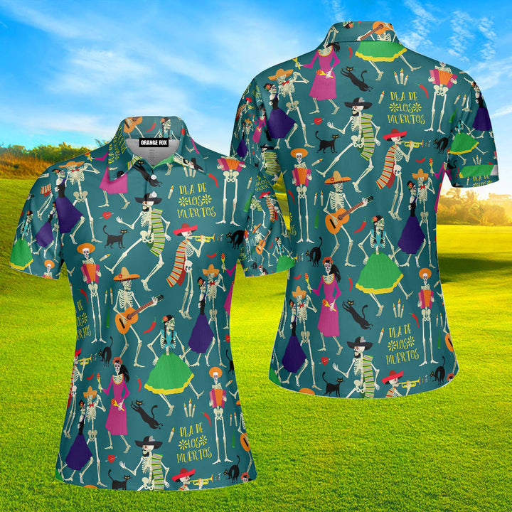 Skeletons Day Of The Dead Mexico Polo Shirt For Women