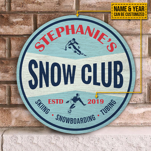 Skiing Snow Club Custom Round Wood Sign | Home Decoration | Waterproof | WN1022-Colorful-Gerbera Prints.