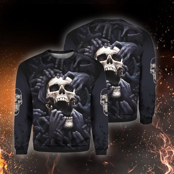 Skull 3D All Over Print | Unisex | Adult | HP1931-Crewneck Sweatshirt-Gerbera Prints.