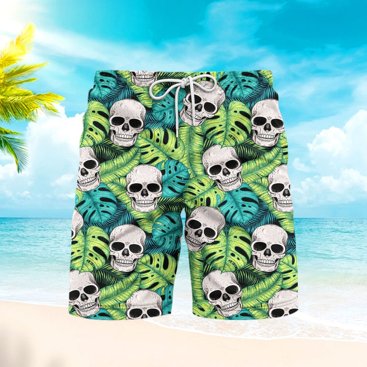 Skull On Palm Leaves Beach Shorts For Men