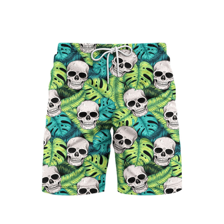 Skull On Palm Leaves Beach Shorts For Men