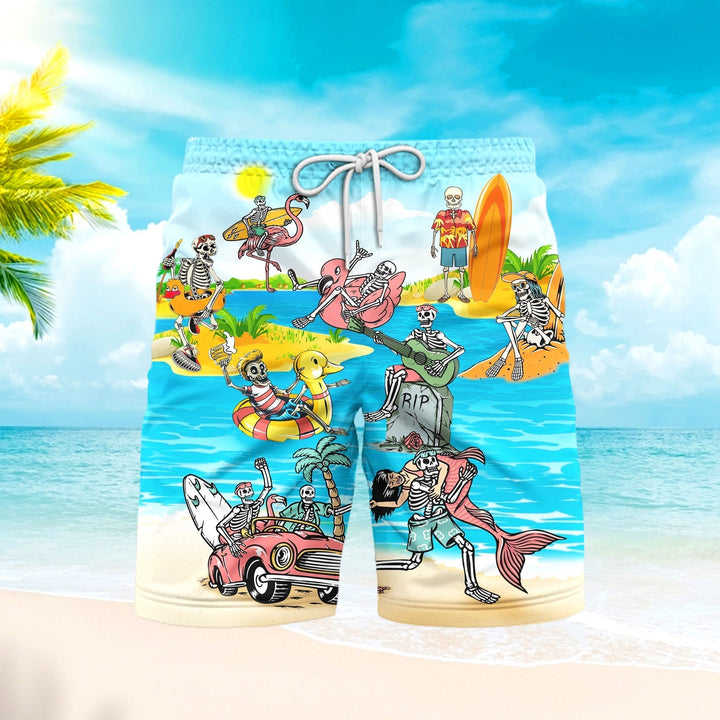 Skull On The Beach Funny Aloha Beach Shorts For Men