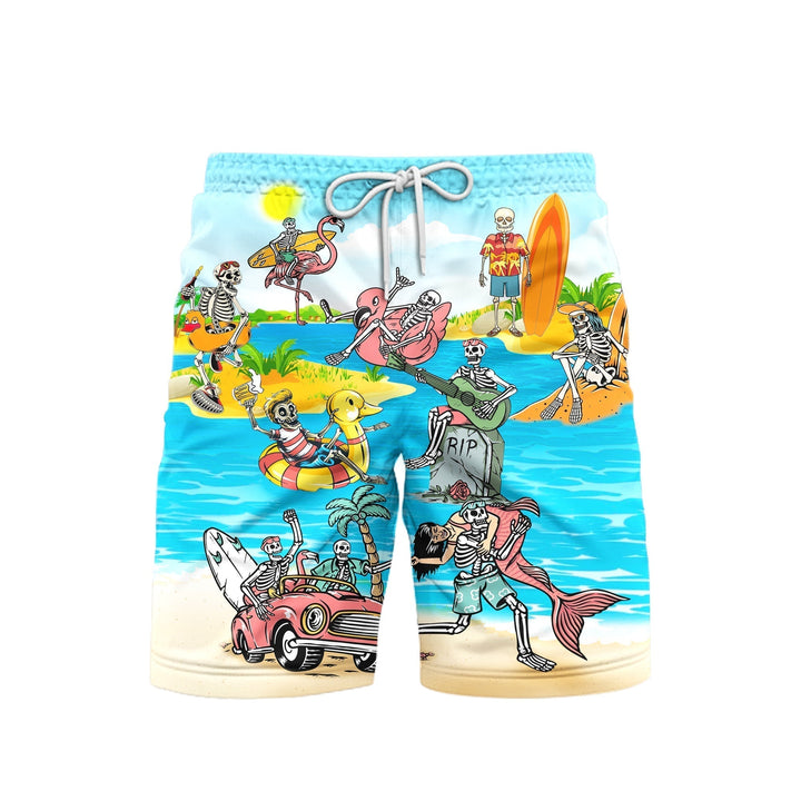 Skull On The Beach Funny Aloha Beach Shorts For Men