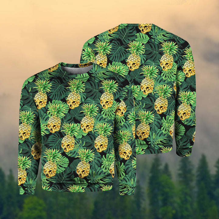 Skull Pineapple All Over Print | Unisex | HP1769-Crewneck Sweatshirt-Gerbera Prints.
