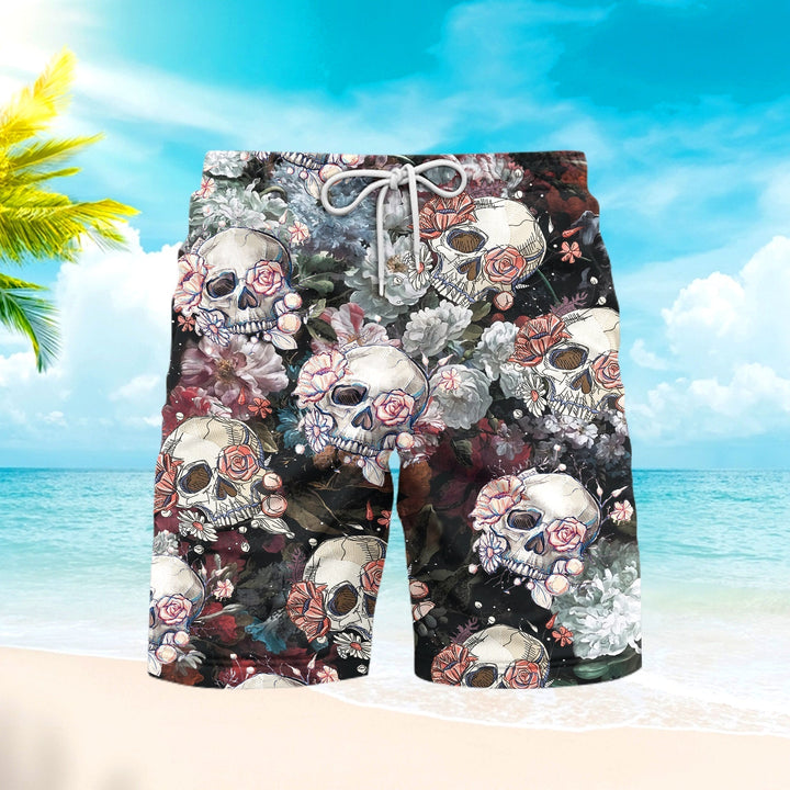 Skull Roses Beach Shorts For Men