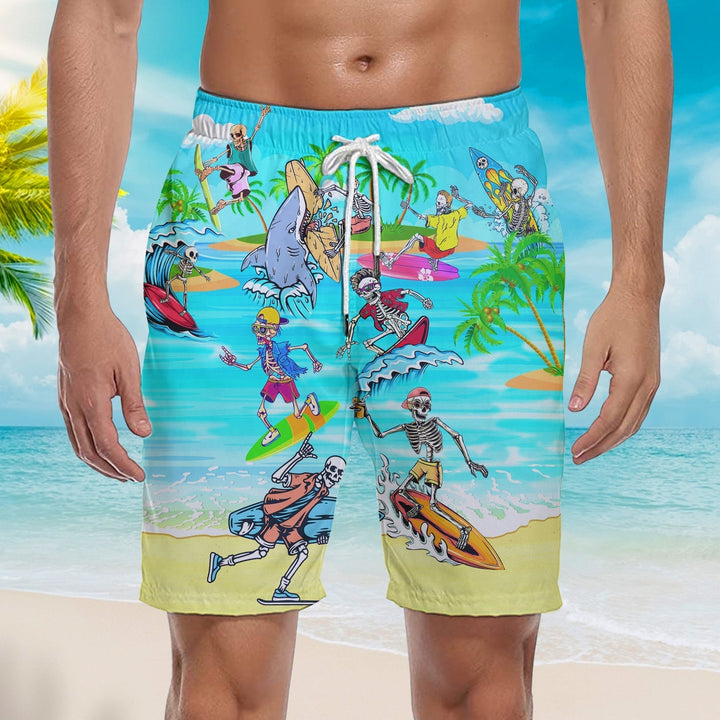 Skull Surfing In Summer Beach Shorts For Men