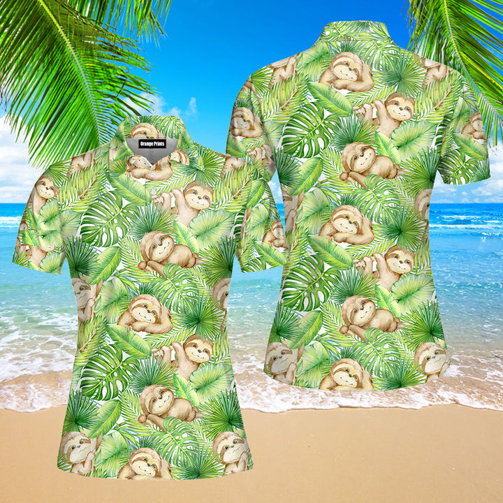 Sloths Surrounded By Tropical Leaves Polo Shirt For Women