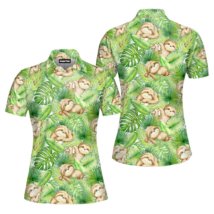 Sloths Surrounded By Tropical Leaves Polo Shirt For Women