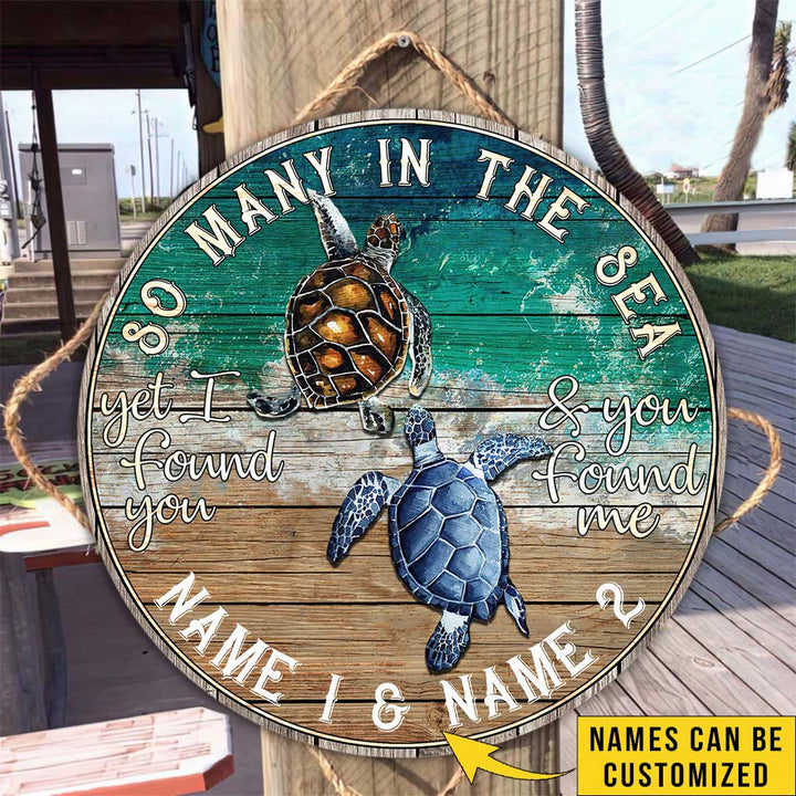 So Many In The Ocean Turtle Custom Round Wood Sign | Home Decoration | Waterproof | WN1415-Gerbera Prints.