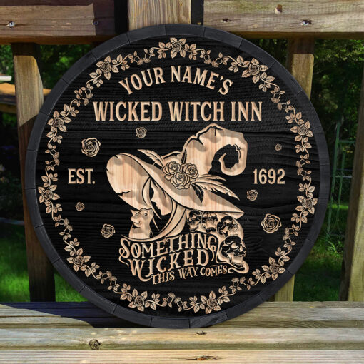 Something Wicked This Way Comes Custom Round Wood Sign | Home Decoration | Waterproof | WN1172-Colorful-Gerbera Prints.