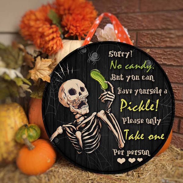 Sorry No Candy Pickles Halloween Canning Round Wood Sign | Home Decoration | Waterproof | WS1335-Colorful-Gerbera Prints.