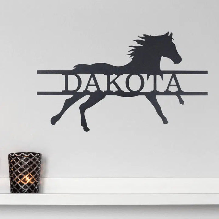 Sprinting Horse Monogram Custom Cut Metal Sign | MN1333-Gerbera Prints.