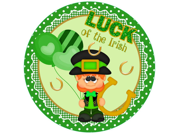 St Patrick's Day Leprechaun Luck Round Wood Sign | Home Decoration | Waterproof | WS1382-Colorful-Gerbera Prints.