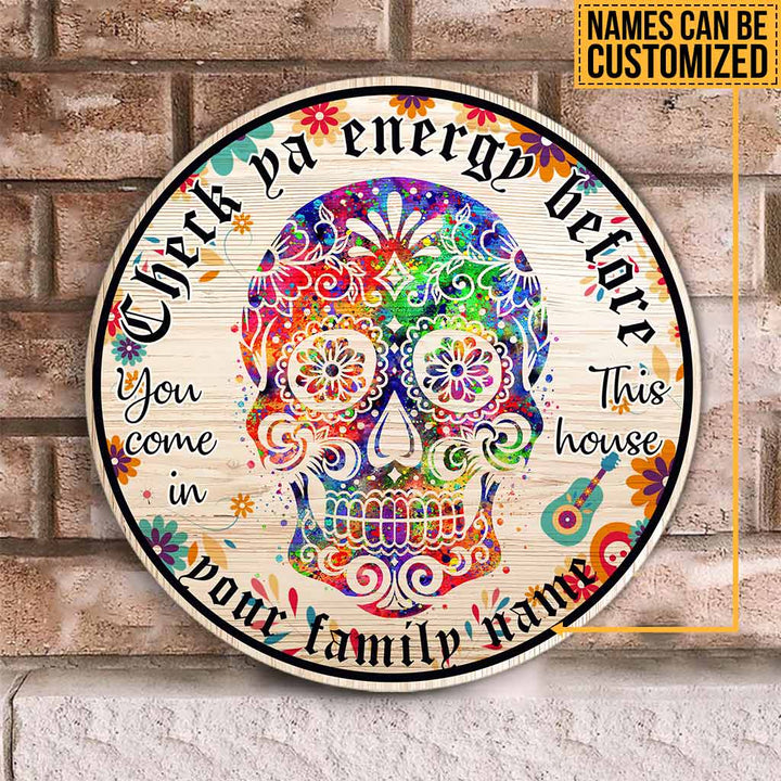 Sugar Skull Day Of The Dead Halloween Custom Round Wood Sign | Home Decoration | Waterproof | WN1603-Gerbera Prints.